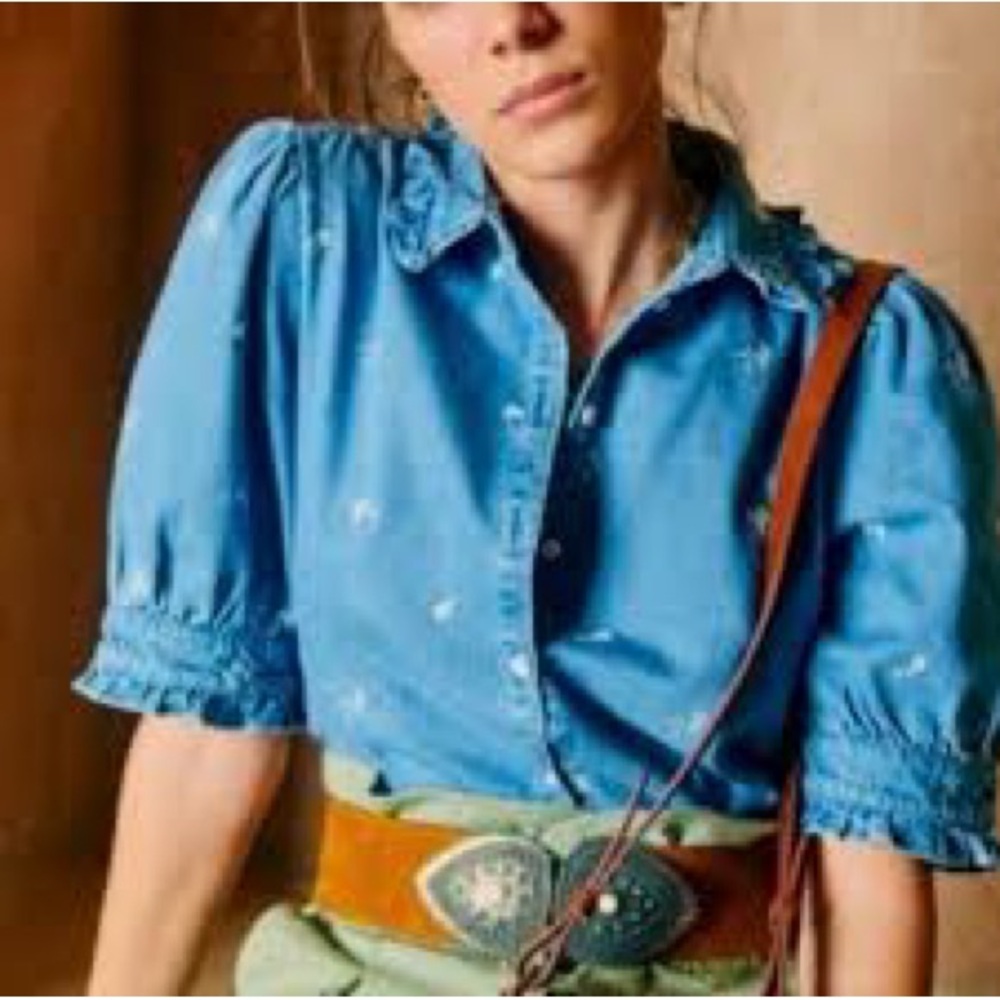 Sezane “maggie” denim shirt with flowers
